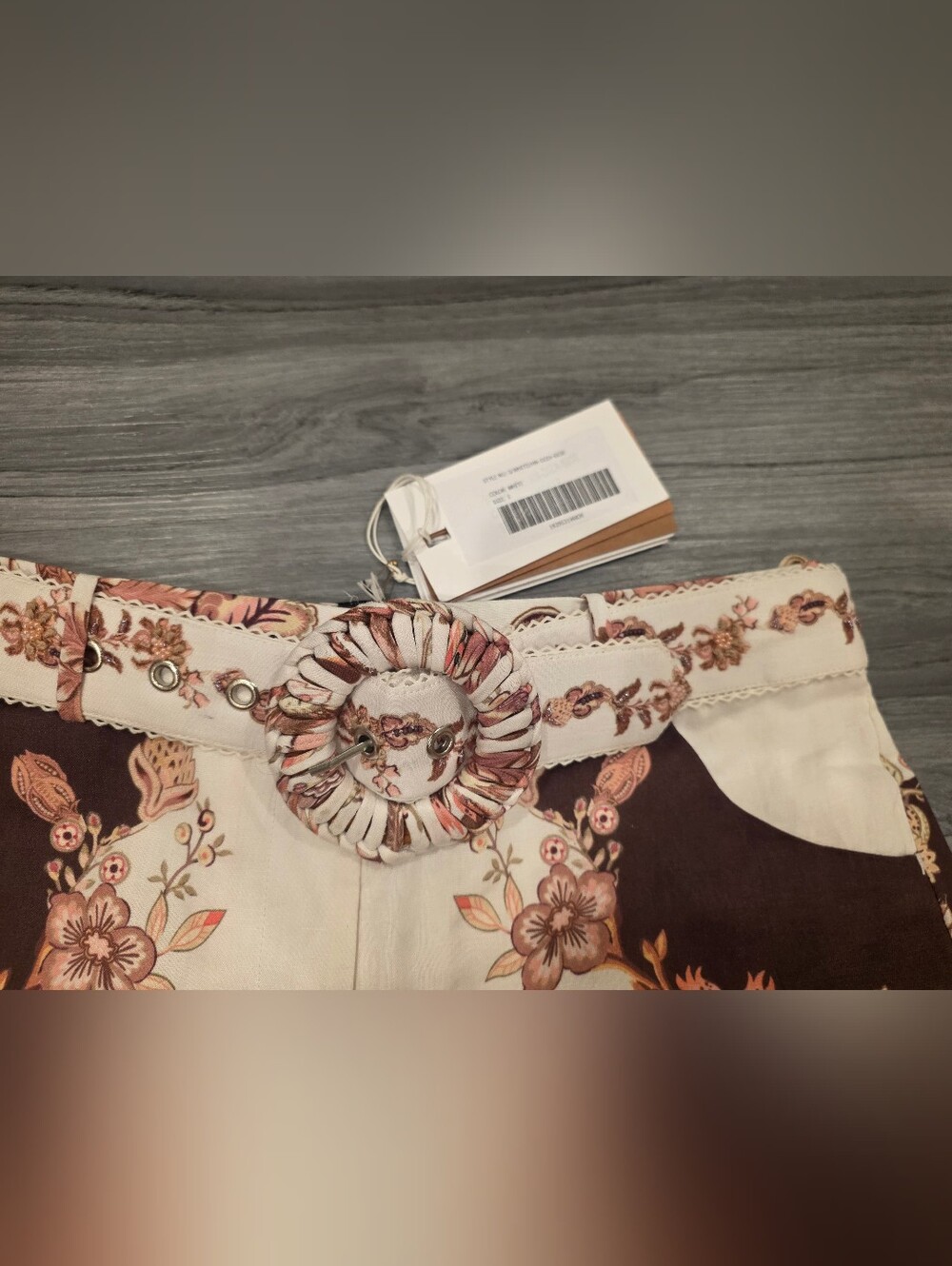 $384 Hemant & Nandita Brown and cream floral print shorts w/belt NWT - Picture 5 of 14